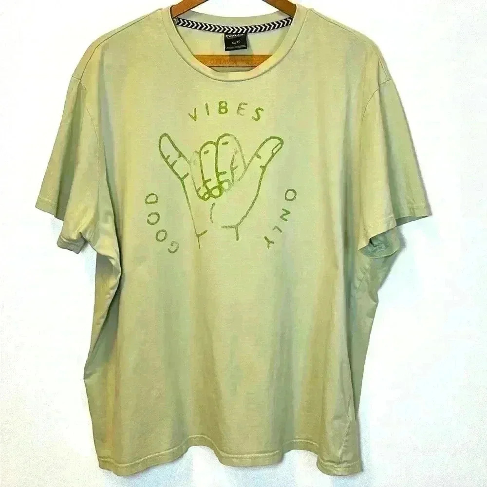 Far West Good Vibes Women's XL Crop T-Shirt Hang Ten Hippie Summer Yogi Gym Sage